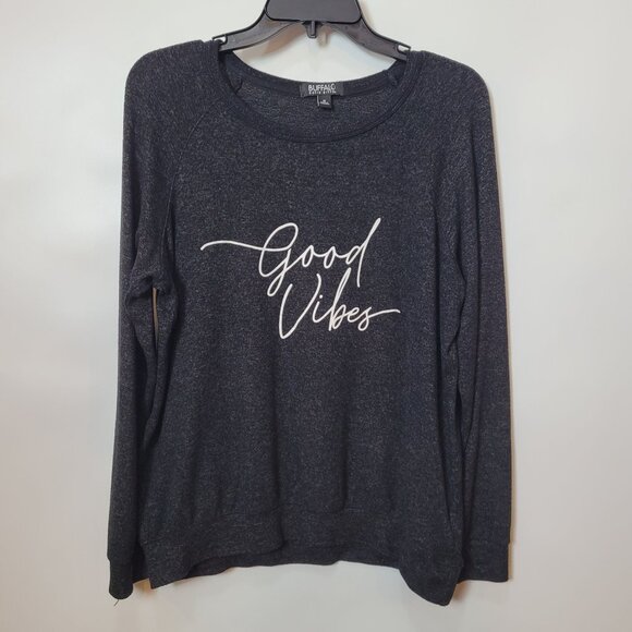 Buffalo David Bitton "Good Vibes" Charcoal Heather Long Sleeve Soft Pullover - Picture 2 of 13